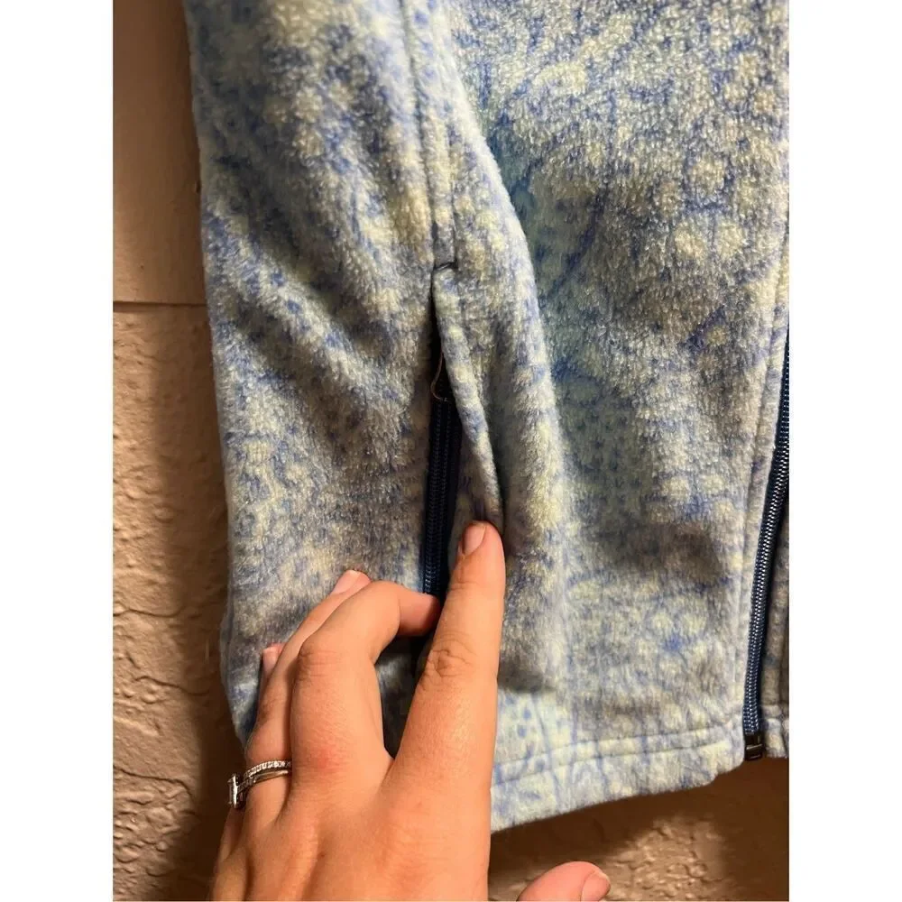 Columbia Girls Full Zip Blue Patterned Fleece Jacket Youth Size Medium 10/12